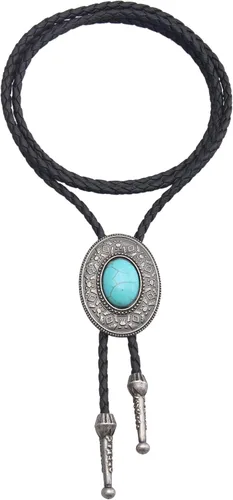 Vista 3 de Jeilwiy Corbata de bolo para hombre, corbata de vaquero occidental, collar de corbata de bolo dorado, corbata de cuero, corbata de Halloween