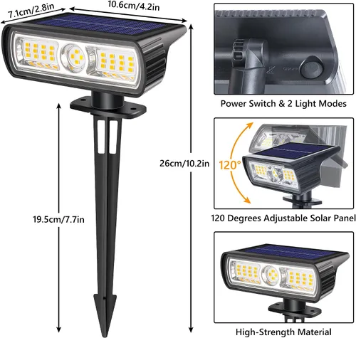 Vista 7 de Toodour Foco solar para exteriores, paquete de 2 luces solares para exteriores con 2 modos, luces de inundación impermeables alimentadas por energía