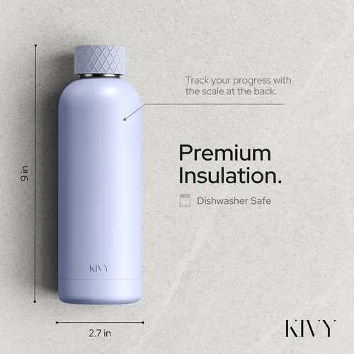 Vista 7 de [Usado] KIVY Stainless Steel Insulated Water Bottle 16oz Leak Proof BPA-Free Metal Water Bottle - Slim water bottle no straw - Blue water bottle