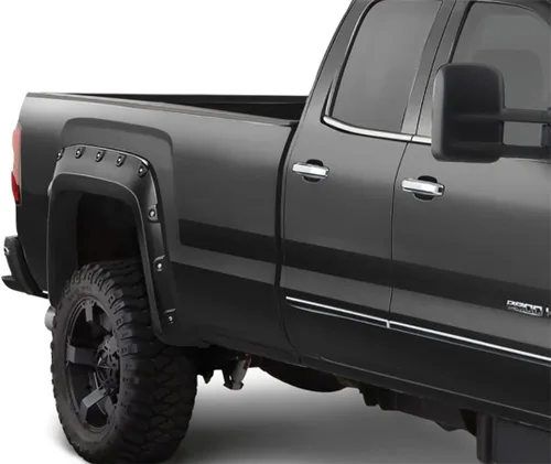 Vista 4 de Bushwacker - Guardabarros delantero y trasero a juego con estilo bolsillo/remache Compatible con GMC Sierra 2500 HD 2022 - 2026, 3500 HD, negro