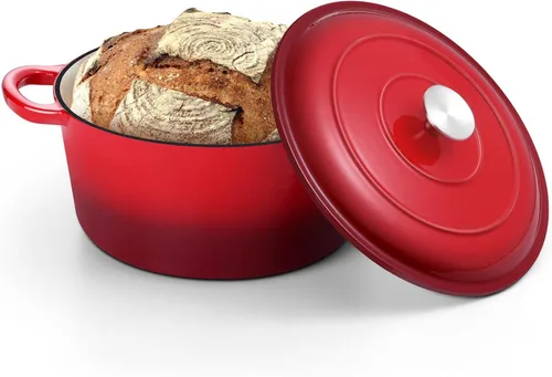 Vista 17 de TeamFar Horno holandés de hierro fundido esmaltado, olla pequeña de 3 cuartos de galón con tapa, olla de hierro fundido resistente para hornear pan