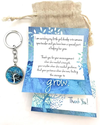 Vista 9 de Smiling Wisdom - Apreciación del maestro - Dándoles el coraje de crecer mini tarjetas de felicitación y llavero set de regalo (árbol azul), Azul
