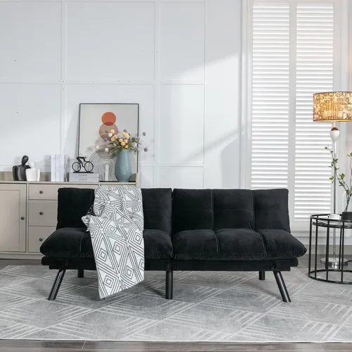 Vista 2 de Anwick Sofá cama futón convertible de terciopelo, sofá cama de 71 pulgadas con respaldo ajustable, moderno sofá biplaza para sala de estar compacta