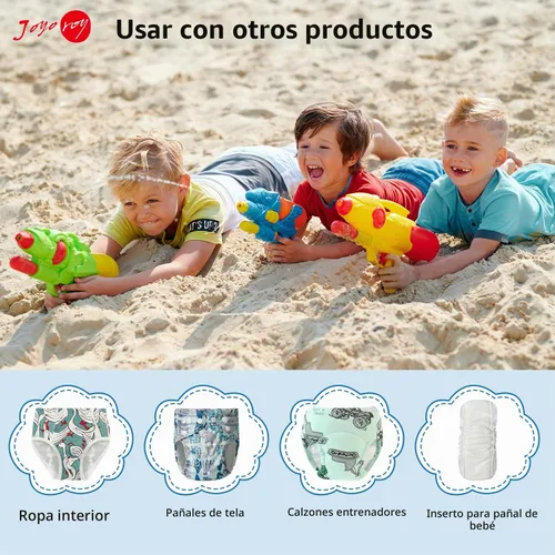Vista 4 de Joyo roy 6 piezas de pañales de tela impermeable, ropa interior de plástico reutilizable para niños pequeños, fundas de pañales para niños, ropa Boys
