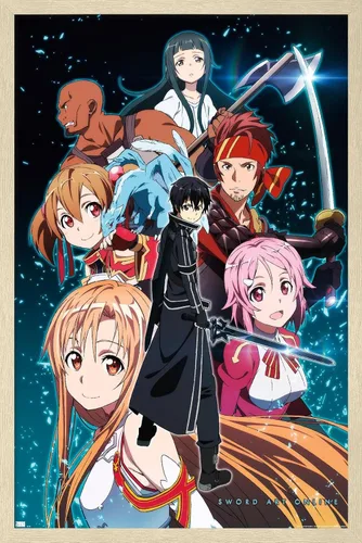 Vista 7 de Trends International Sword Art Online - Póster de pared Key Art 2, 22.4 pulgadas de largo x 14.7 pulgadas, versión enmarcada en madera de granero