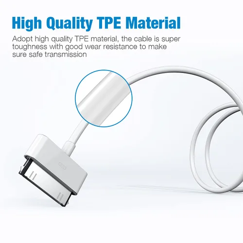 Vista 3 de sarmert Cable de carga USB de 30 pines certificado por Apple, cable de carga USB de 4.0 pies compatible con iPhone 4 4S 3G 3GS iPad 1 2 3 iPod Touch
