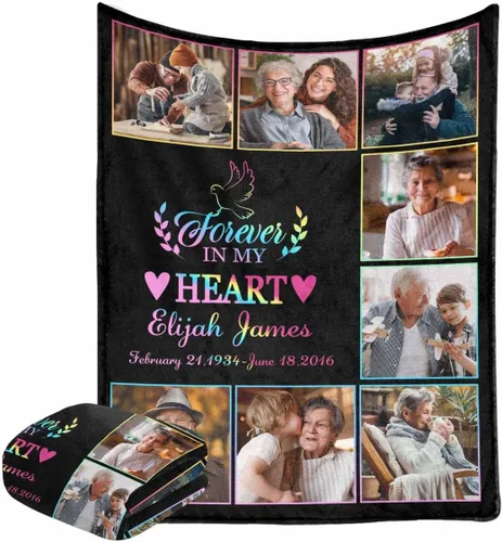 Vista 8 de Caisuedawn Manta conmemorativa con nombre personalizado con fotos, manta personalizada de ángel de condolencia por pérdida de madre, papá y abuela