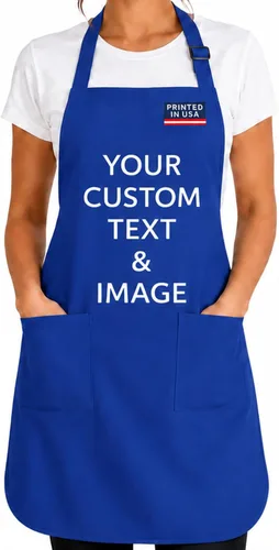 Vista 16 de Delantal personalizado con nombre o logotipo personalizado, cuello ajustable, 2 bolsillos, mezcla de algodón de fácil cuidado Crema