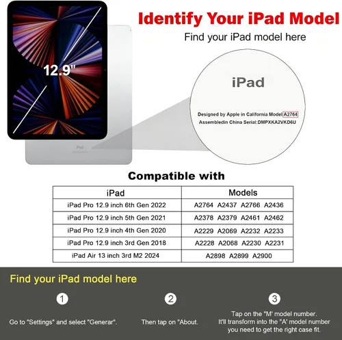 Vista 2 de Fundas de cuero para iPad Pro 12.9, 6ª, 5ª, 4ª y 3ª generación, funda protectora multiángulo con soporte para lápices y bolsillo, función