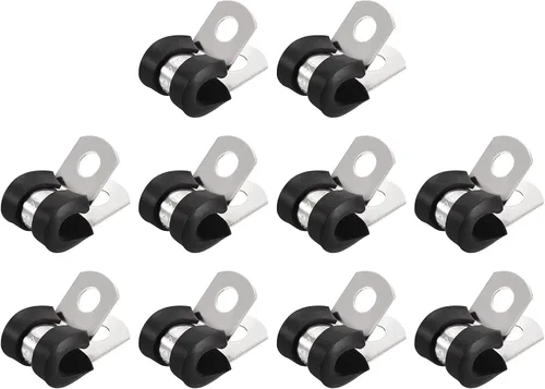 Vista 14 de uxcell Abrazadera de tubo de acero inoxidable en forma de R de 1-1/2 pulgadas (1.496 in) con aislamiento acolchado de goma