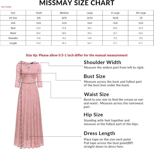 Vista 6 de MISSMAY Vestido largo formal de encaje floral con mangas 23 para dama de honor