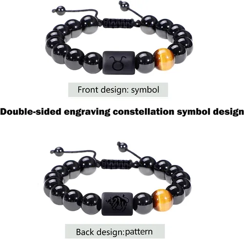 Vista 45 de SUMMER LOVE Father's Day Gifts Zodiac Bracelet for Men Women 10mm Natural Black Onyx Stone Star Sign Constellation Beaded Protection Bracelet