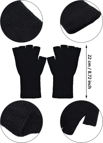 Vista 5 de Guantes sin dedos para mujer, guantes de medio dedo de invierno, elásticos, sin dedos, unisex