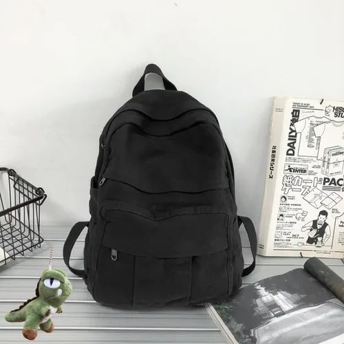 Vista 2 de Mochila de lona para laptop, mochila de viaje estética retro vintage para mujeres y hombres (negro)