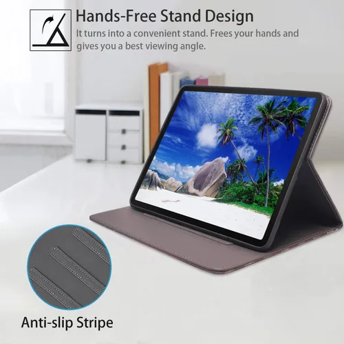 Vista 4 de Funda para Samsung Galaxy Tab A8 de 10.5 pulgadas (SM-X200/X205/X207), funda delgada de piel sintética con función de encendido y apagado automático