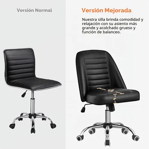 Vista 5 de Yaheetech - Silla de escritorio de piel sintética negra sin brazos, giratoria ajustable