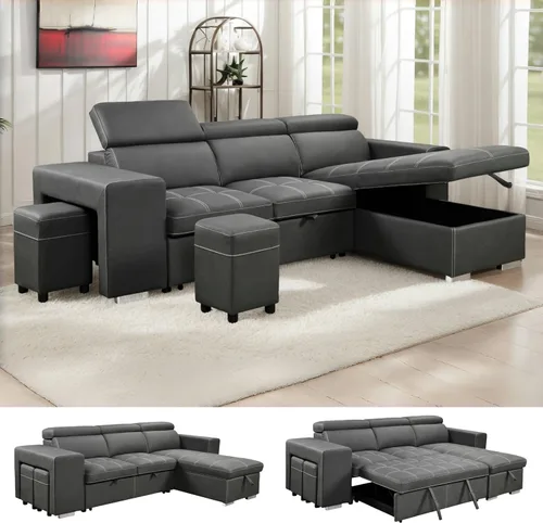 Vista 11 de THSUPER Sofá seccional reclinable de microfibra de 102 pulgadas en forma de L con cama extraíble y chaise de almacenamiento, sofás convertibles