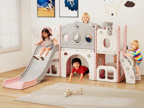 Vista 9 de GITAWUSA Juego de tobogán para niños pequeños 8 en 1, juego de juego para interiores y exteriores para niños de 1, 2 y 3 años, tobogán para escalar