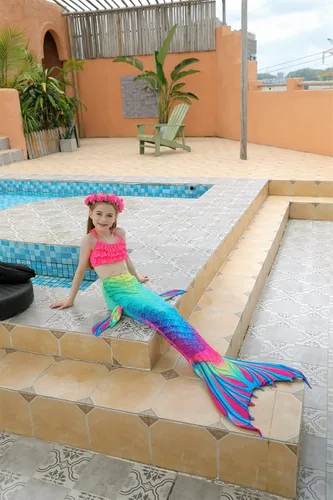Vista 3 de DNFUN Colas de sirena para nadar para niñas, bikini de princesa, cola de sirena, traje de baño para niñas