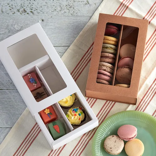 Vista 4 de Cajas de macarrones para 12 a 14 cajas de papel kraft marrón con ventana transparente [15 piezas] Contenedor de macarrones o caja de embalaje