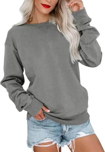 Vista 16 de Bingerlily Sudadera casual de manga larga para mujer, cuello redondo, linda sudadera pullover de ajuste relajado, tops