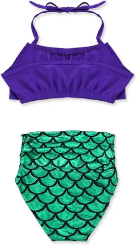 Vista 4 de Traje de baño de sirena para niños y niñas, 2 piezas, con parte inferior escalada, traje de baño de playa