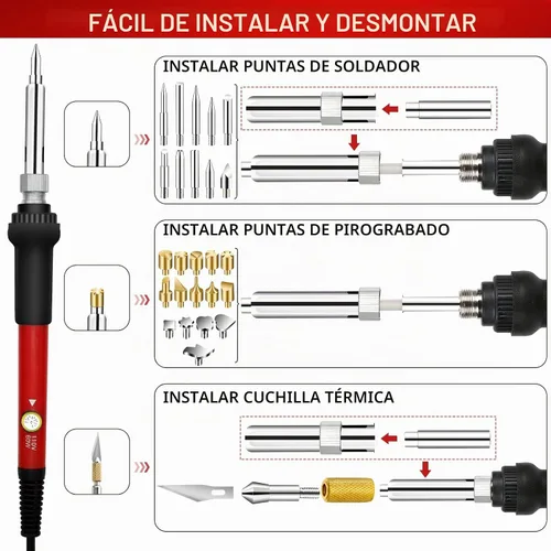 Vista 2 de Kit de combustión de madera para principiantes, 73 bolígrafos profesionales de leña y accesorios de madera, tallado en relieve y quema de madera Rojo