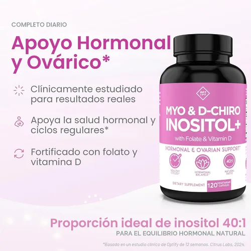 Vista 2 de Optify Suplemento de mio-inositol y D-Chiro inositol para mujeres - Proporción 40:1 más folato y vitamina D - Apoya el equilibrio hormonal