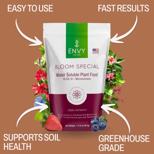 Vista 2 de ENVY Bloom Special Professional Grade (10-50-10) Alimento vegetal soluble en agua, promueve flores más grandes y hermosas (1.5 libras)