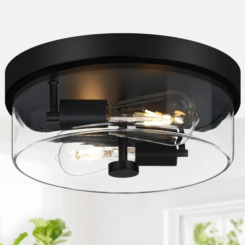 Vista 15 de Lámparas de techo de montaje empotrado, 2 luces de 12 pulgadas de níquel cepillado cerca de las lámparas de techo con pantalla de vidrio semillado