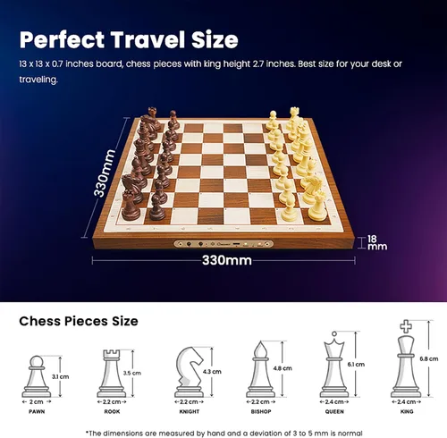 Vista 3 de Juego de ajedrez electrónico Chessnut Air, un magnífico tablero de ajedrez de madera hecho a mano con reinas extra, LED, juego de ajedrez