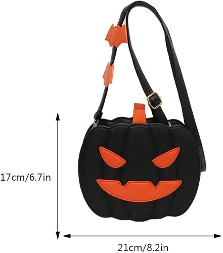 Vista 6 de Bolso cruzado de calabaza de Halloween para mujer, novedoso bolso de calabaza, bolso de hombro de diablo de Halloween, divertido bolso cruzado