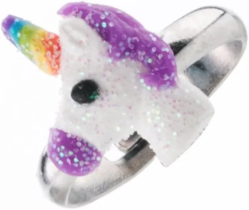 Vista 4 de Juego de anillos ajustables para niñas pequeñas, colorido y bonito unicornio, anillos de mariposa para niños, juego de joyas para niños