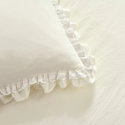 Vista 4 de Lush Decor Ella Ruffle Colcha de Encaje con Volantes, Juego de 3 Piezas, King, Marfil - Bonito Juego de Cama - Ropa de Cama King - Ropa de Cama