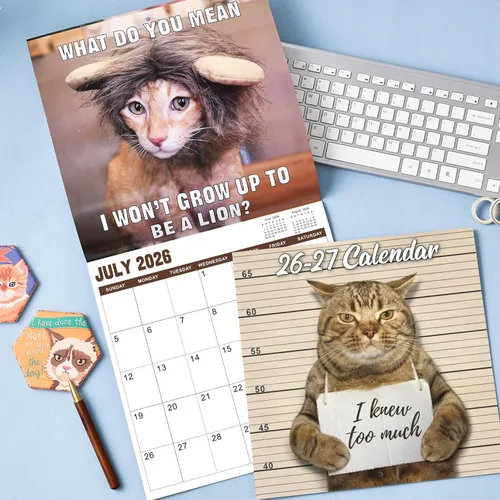 Vista 2 de Calendario de pared 2026 – enero 2026 – diciembre 2026, calendario divertido de gato 2026, calendario de 12 meses, fotos divertidas de memes