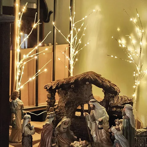 Vista 8 de Bexdir Ramas de árbol blancas de abedul iluminadas de 33 pulgadas, 180 luces LED con temporizador enchufable, árbol artificial blanco ramita