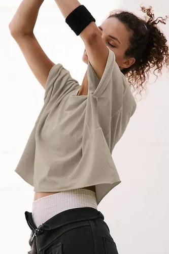 Vista 3 de Camisetas de entrenamiento de gran tamaño para mujer, manga corta, hombros caídos, casuales, holgadas, para gimnasio, yoga, atlética