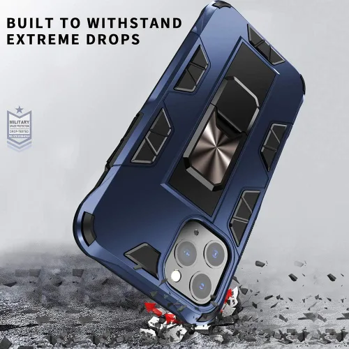 Vista 4 de Funda de grado militar para iPhone 11 Pro Max con protector de pantalla de vidrio templado, a prueba de golpes, con soporte de soporte, funda