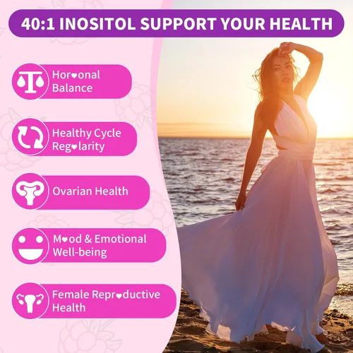Vista 3 de Gomitas de mio-inositol y D-Chiro inositol, proporción 40:1 suplemento de inositol con vitamina D3, glicinato de magnesio, folato y zinc