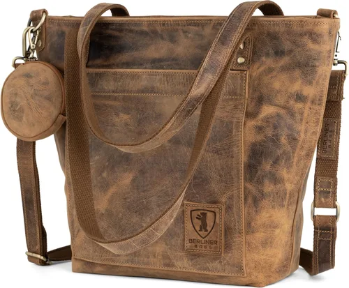 Vista 12 de BERLINER BAGS Bolso tote vintage de cuero genuino Verona, bolso de mano, comprador grande, bolsa de trabajo para mujer