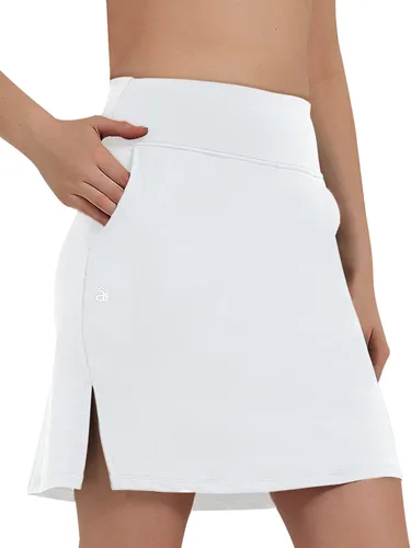 Vista 3 de Faldas de golf de 20 pulgadas hasta la rodilla para mujer, falda pantalón de tenis de cintura alta con pantalones cortos interiores para correr