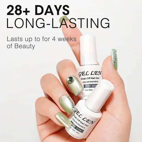 Vista 6 de Gellen Top Coat y Base Coat para Gel Polish - Acabado Shine de larga duración, 8ml cada botella Capa superior y base transparente