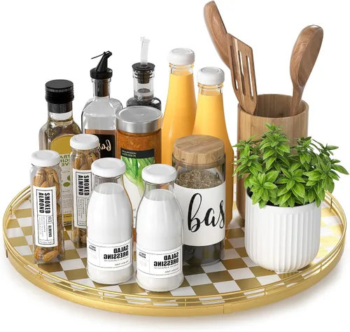 Vista 51 de Marble Lazy Susan - Tocadiscos para mesa, bandeja redonda de mármol de grano de madera antigua de 10 pulgadas para mesa de comedor, encimera de Negro