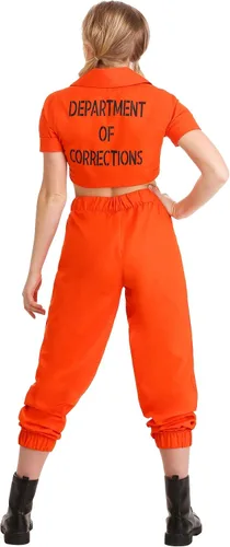 Vista 4 de Disfraz de prisionero de prisionero naranja para mujer