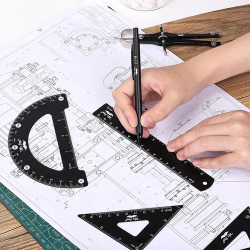Vista 4 de Mr. Pen - Juego profesional de geometría, 15 piezas, kit de geometría negro para artistas y estudiantes, juego de geometría, reglas metálicas