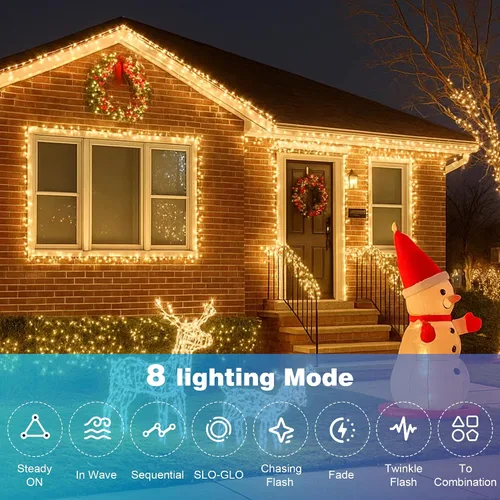 Vista 3 de Luces de Navidad de 400 LED de 131 pies, IP67 impermeables, luces Christmastree con 8 modos, control remoto, 3 temporizadores y función de memoria