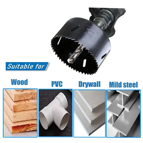 Vista 5 de Sierra perforadora de 4" HSS bimetálica para madera, paneles de yeso, plástico, aluminio, acero suave, hierro, metal, acero inoxidable, sierra