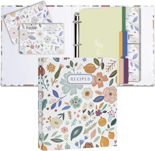 Vista 7 de Carpeta de recetas de 3 anillos de 8.5 x 9.5 pulgadas, juego organizador de recetas de página completa con 3 anillos con 25 páginas de ranura y 50