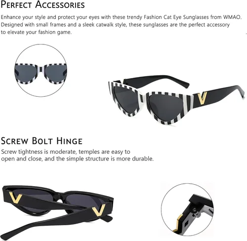 Vista 4 de WMAO Gafas de sol de ojo de gato de moda para mujer, marcos pequeños, estilo pasarela para mujer