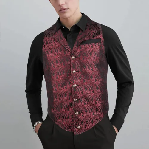 Vista 8 de Alizeal Chaleco de traje de cachemira para hombre, chaleco gótico steampunk floral victoriano